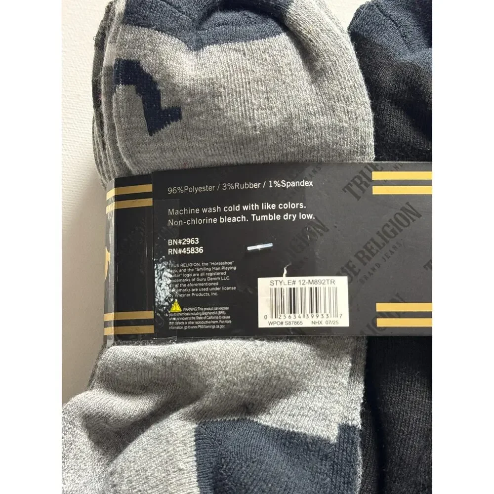 True Religion Men's 12 Pack Half Cushion Mid Crew Socks Black Gray Shoe 8-12.5 N